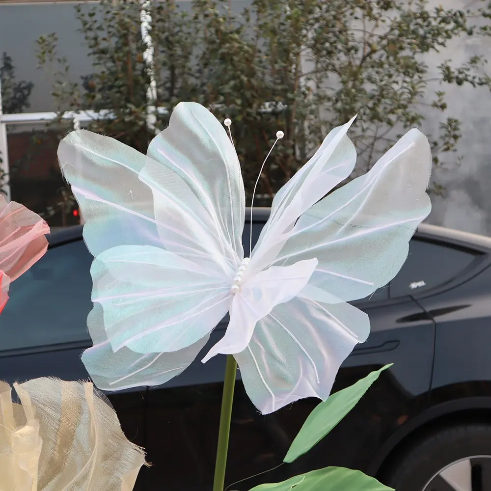 Malla de seda artificial elegante color mariposa flor boda decoración exterior belleza ventana adornos organza mariposa
