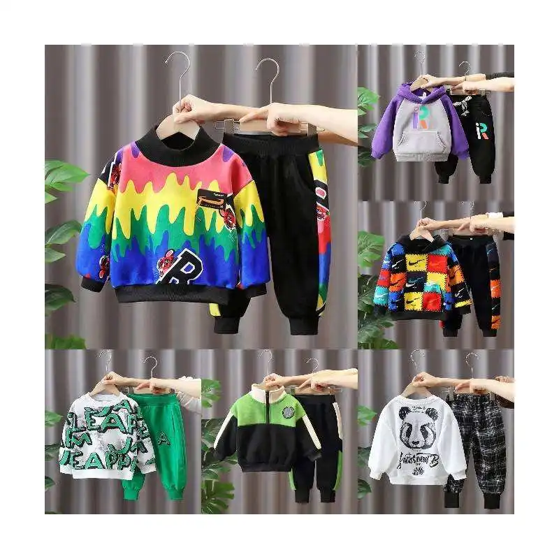 Cotton autumn and winter boys and girls clothing set Children's pullover sweatpants hoodie children's sportswear set
