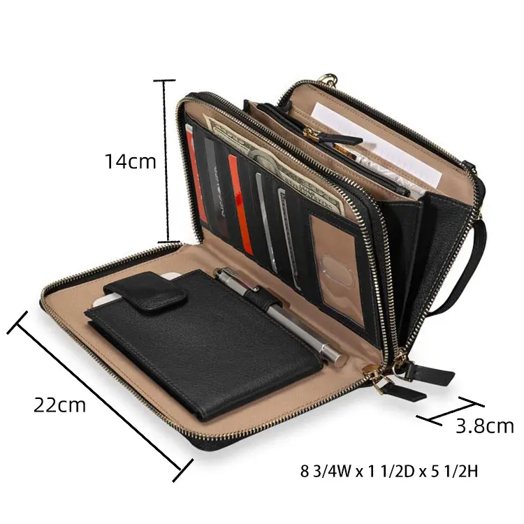 #ZB299 Factory Wholesale Cartera Card Cases RFID-blocking Vegan pu Leather Wallet Double Zippers Convertible Bifold Wallet Women