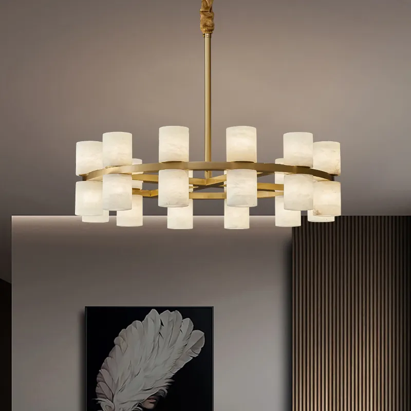 Alta Qualidade Espanhol Moda Decoração Lâmpada De Mármore Sala De Estar Europeia Teto Alto Clássico Quartz Stone Chandelier 2023