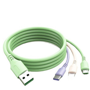 Three-in-One Fast Charging Data Line 3A Android &amp; for <strong>Apple</strong> (Type-C &amp; Liquid Silicone) for Mobile Phone One-Drag 1.2 Charger - Product Image 1