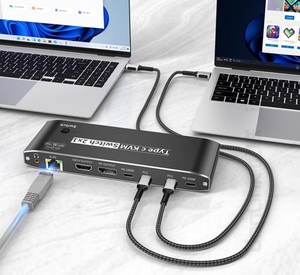 Type-c <strong>Kvm</strong> <strong>Switch</strong> USB3.<strong>1</strong> with HDMI DP RJ45 PD 100W for Macbook <strong>2</strong> Computers Share <strong>1</strong> Set Mouse Keyboard Monitor Usb c <strong>Kvm</strong> <strong>Switch</strong>