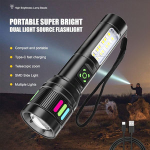 Nhôm Ngoài Trời Cắm Trại IP65 Không Thấm Nước Chiến Thuật Đèn Pin Xách Tay Side Chiếu Sáng <span class=keywords><strong>Torch</strong></span> Ánh Sáng USB Có Thể Sạc Lại Zoom Đèn Pin - Product Image 2