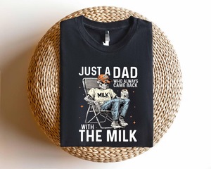 Just a Dad for Who Always Came Back with Milk Retro Skeleton <strong>Shirt</strong> 100% Cotton Loose Fit Funny Father's Day Gift - Product Image 2