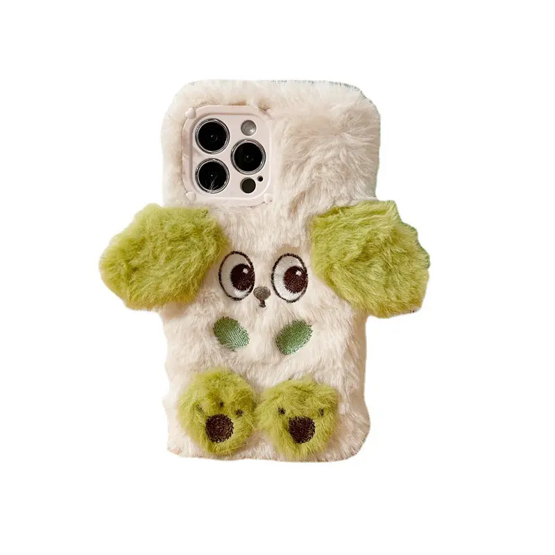 Luxus Kawaii 3D Cute Big Ears Hund Plüsch Handy hülle für iPhone 14 Plus 13 Pro Max 12 11 Pro Max Fluffy Fur Soft Cover