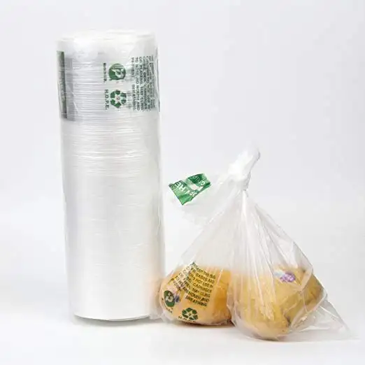Grosir tas plastik bening sekali pakai tas produksi freezer makanan tas belanja gulungan tas datar untuk supermarket