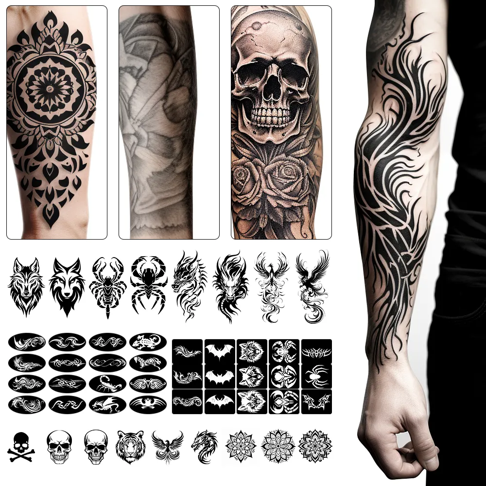 Kit de pintura personalizada com aerógrafo de caveira KhY, conjunto de números celestiais infantis, marcadores temporários para estêncil de tatuagem Mandala