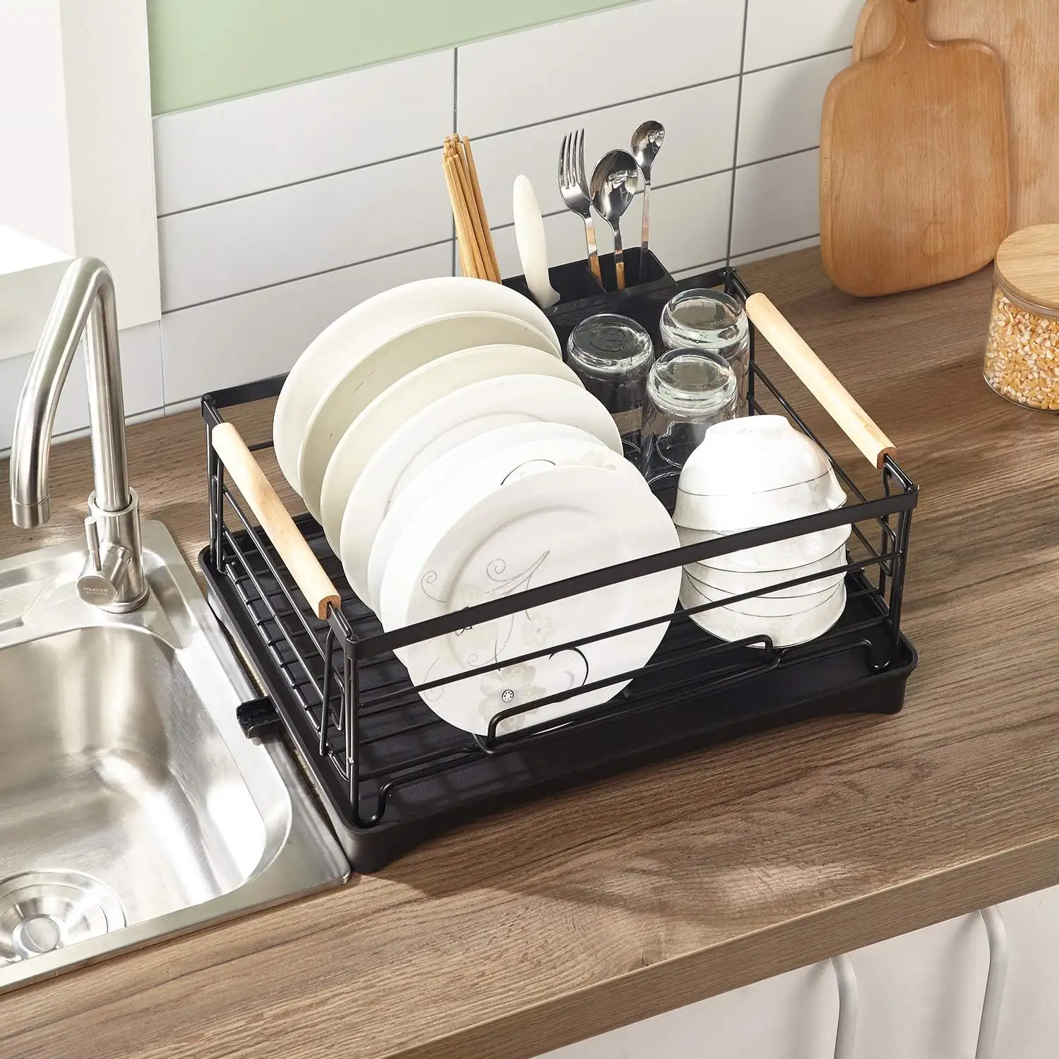 kitchen stainless steel plate dish drying racks table storage bowl rack metal dish drainer dish draining shelf and drip tray