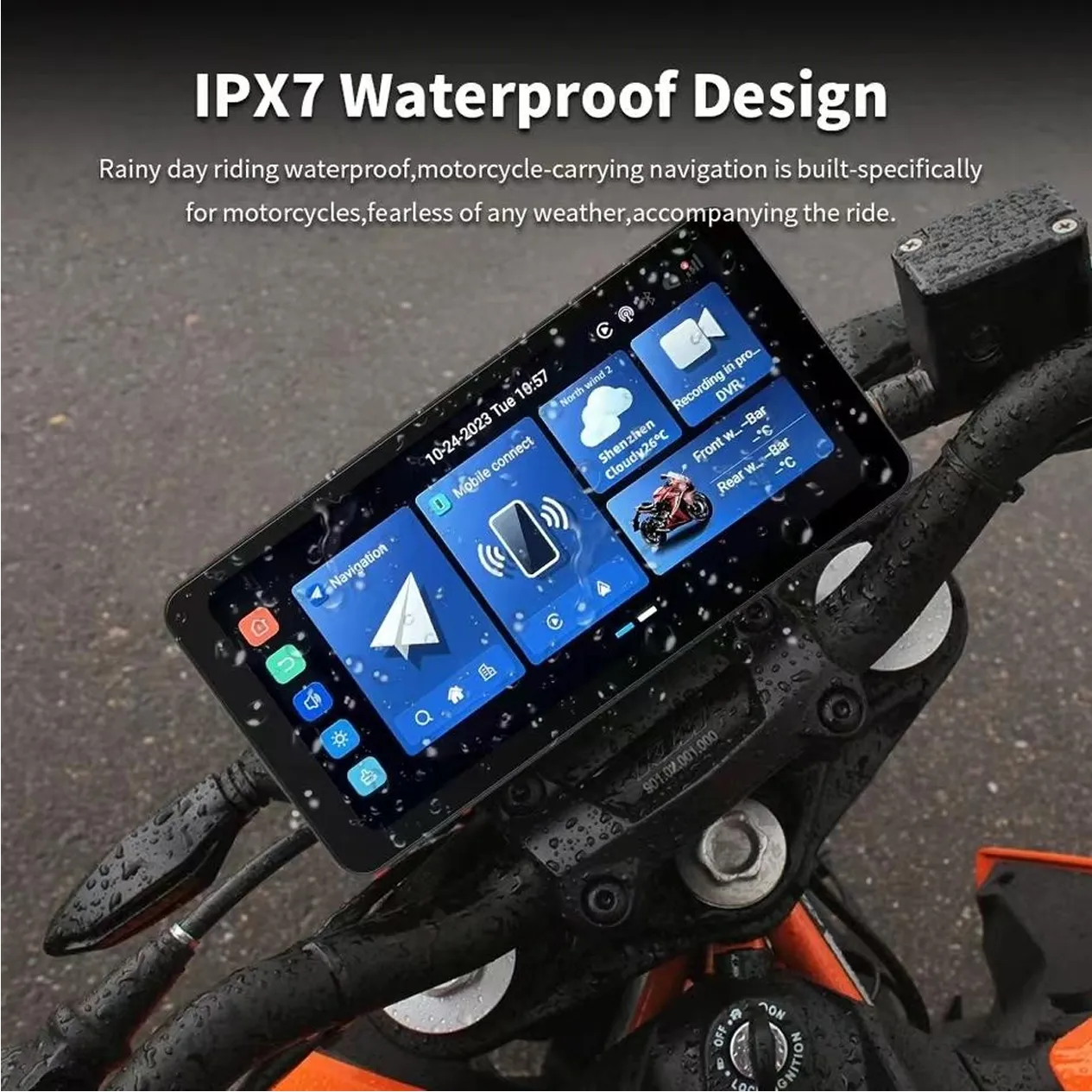 Motorcycle Navigation Android Player IP67 Waterproof Motorcycle Carplay Screen 7 Inch GPS BT WIFI DVR 8 Core Motorcycle Carplay