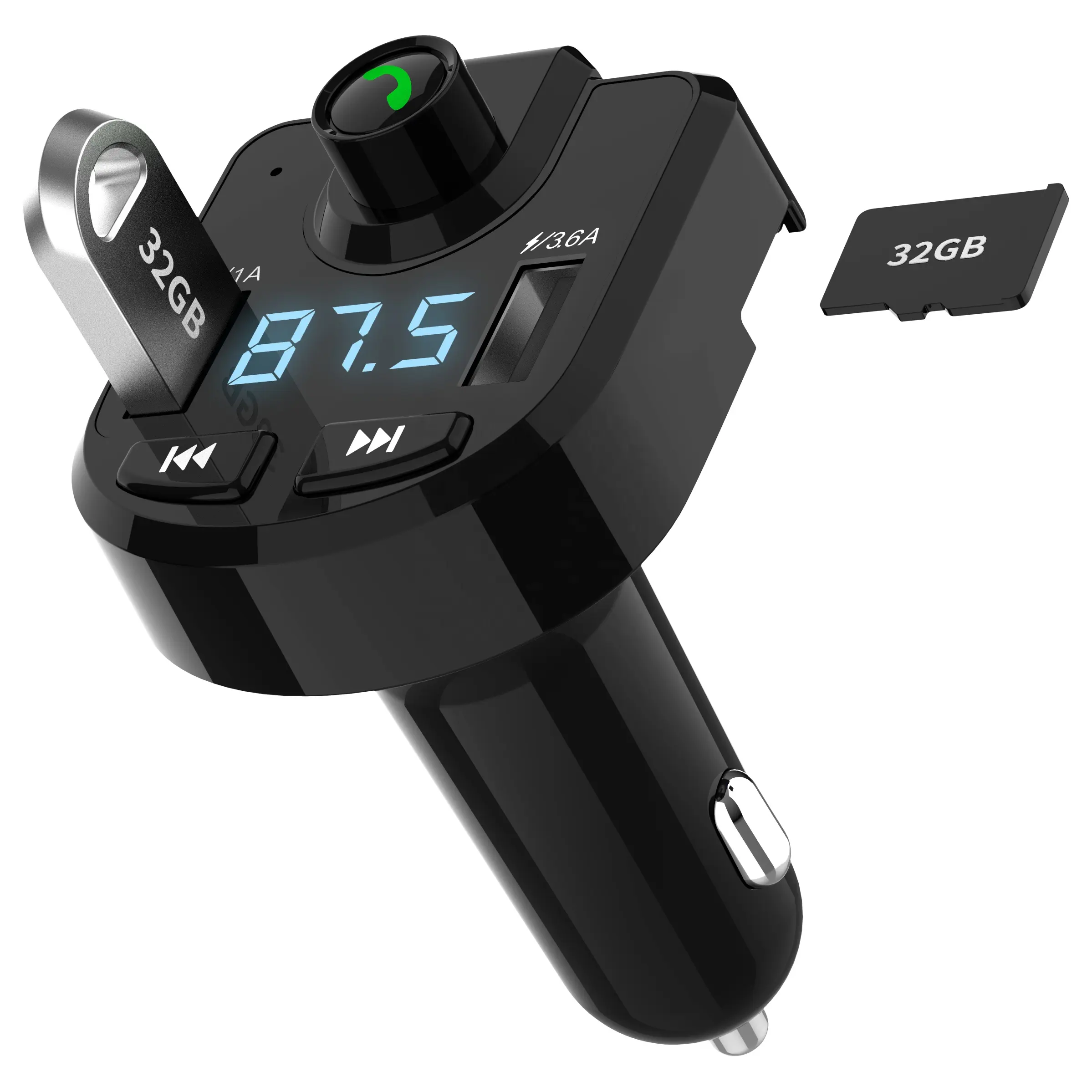 BT36-Kit de adaptador inalámbrico para coche, transmisor FM de diente azul con manos libres, reproductor de música, compatible con tarjeta TF, unidad Flash USB