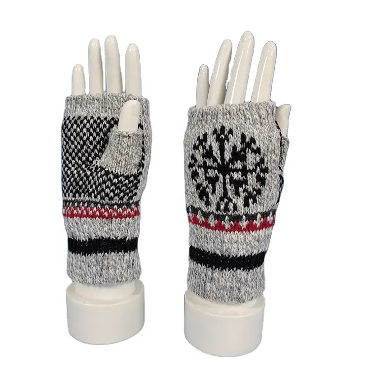 Unisex Winter Thermische Isolatie Kabel Brei Vingerloze Sms-Handschoenen In Fleece Sneeuwvlok Wanten Paar Kerstcadeau