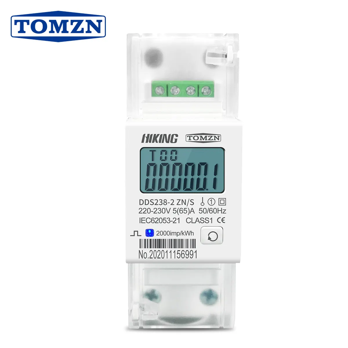 Medidor de corriente de voltaje monofásico, 5(65)A 220V, 230V, 50HZ, 60HZ, DDS238-2 ZN/S, carril Din KWH, contador de energía por hora con MODBUS-RUT RS485