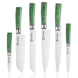 Asiakey ชุดมีดด้ามไม้ pakka สีเขียว7ชิ้นพร้อมที่วางบล็อกมีดแม่เหล็ก - Product Image 4