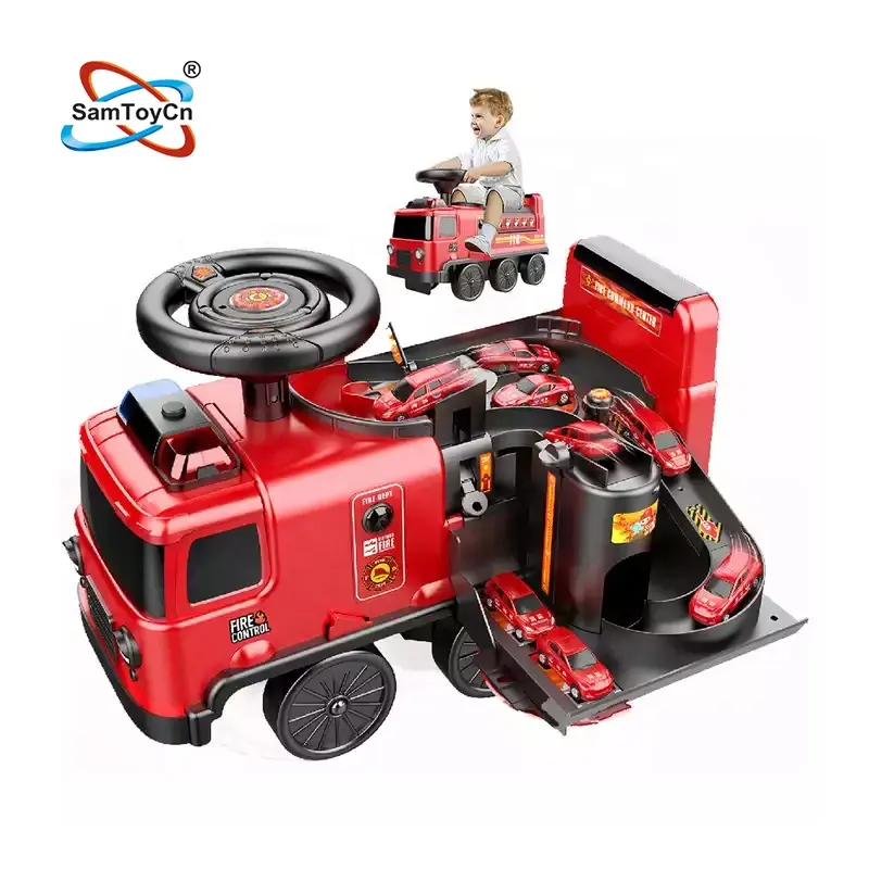 Samtoy 2 in 1 auto elettrica a batteria giocattoli avventura bambini giro su auto giocattolo camion dei pompieri con parcheggio giocattolo