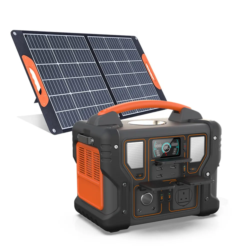 Générateur solaire portable alimentation de secours par batterie extérieure centrale au lithium 500w avec panneau solaire 100W