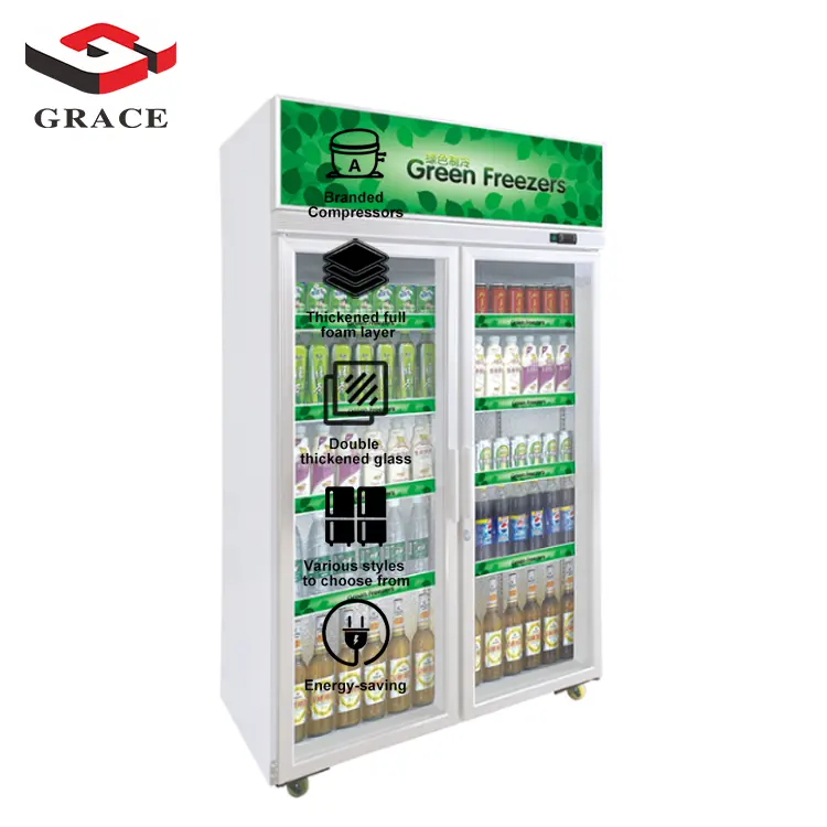Grace Commercial Freestanding Upright drink Freezer Display Beverage cola Cooler Refrigerator Showcase Glass Door