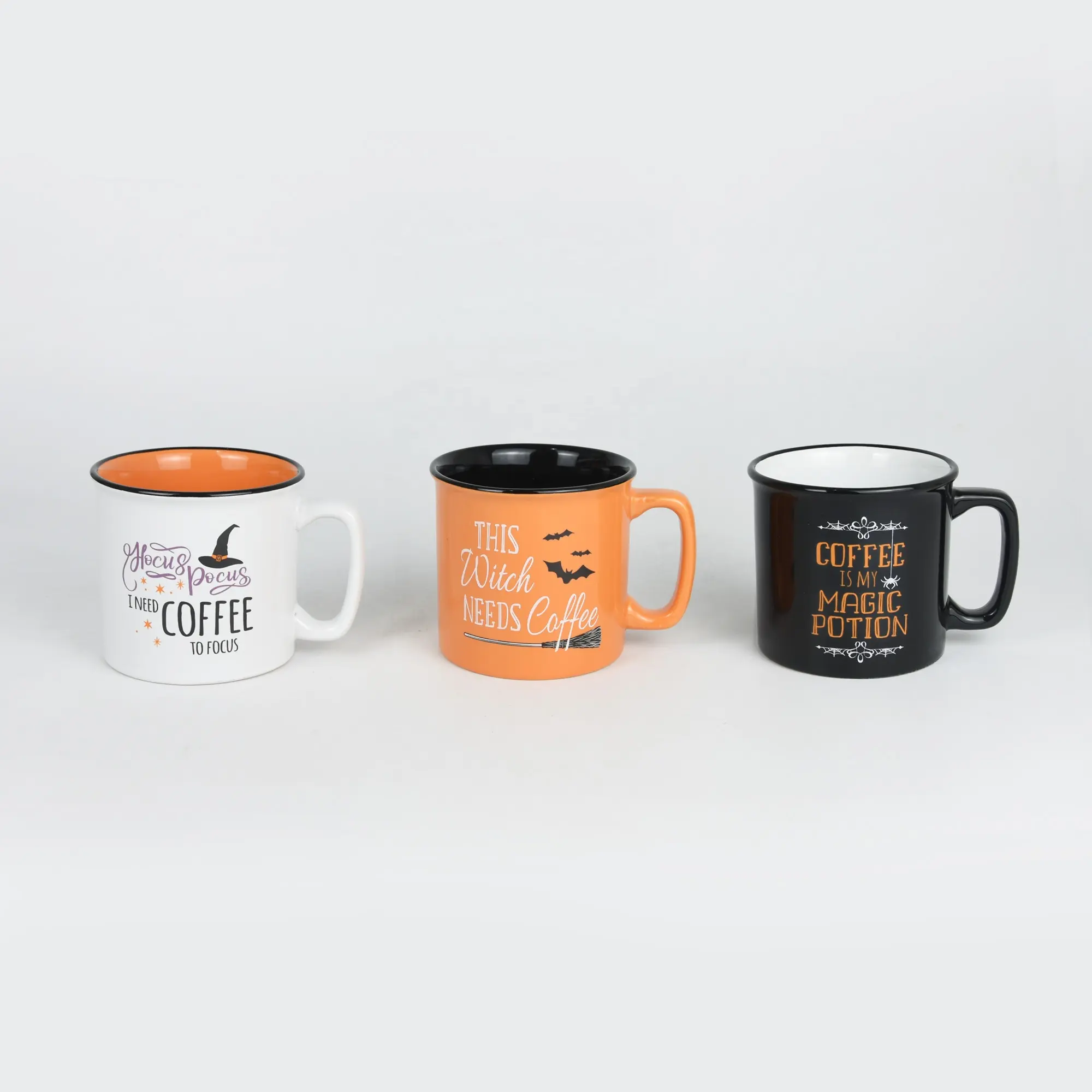 Taza de gres de Halloween de 14 oz, taza en forma de lata de esmalte de 2 tonos con diseño de Halloween, Taza de cerámica de 400 ml para regalo de Halloween