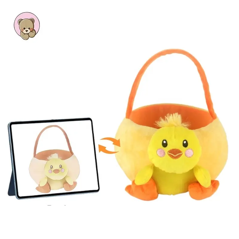 Hot Sale Custom Cartoon Easter Egg Basket Stuffed Animal Plush Duck Basket para Kid Presentes