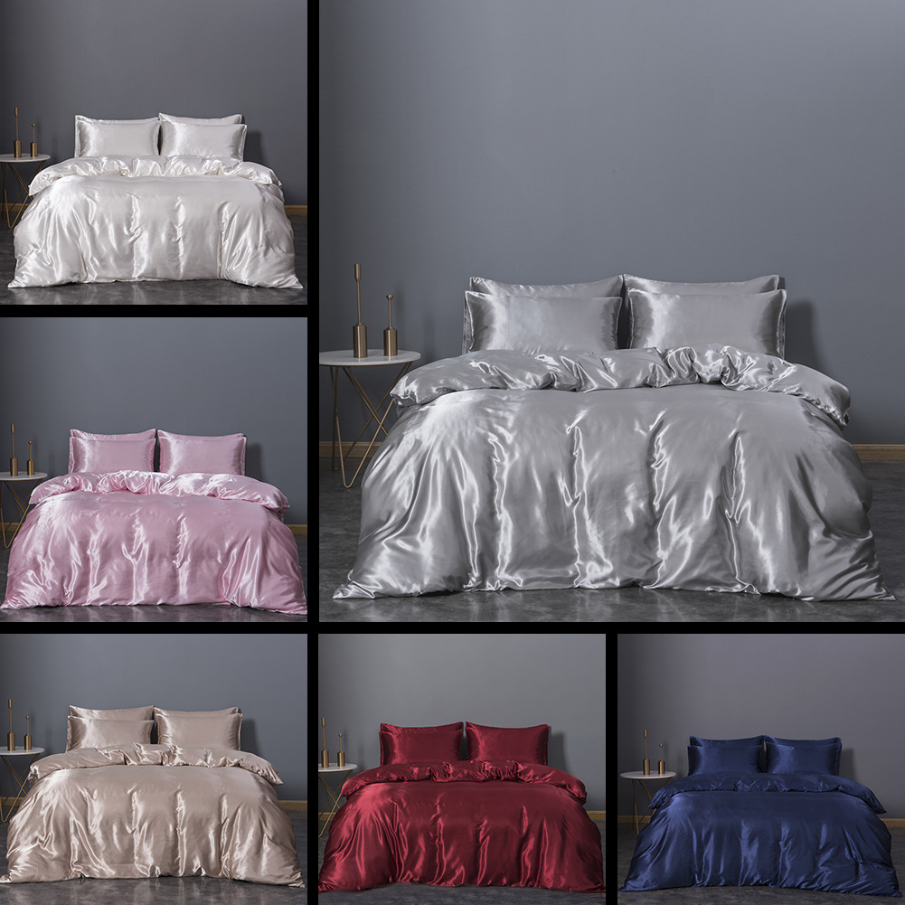 Satin High Quality Textile Solid Color Silk Bed Sets Sheet Duvet cover King Bedding Wholesale