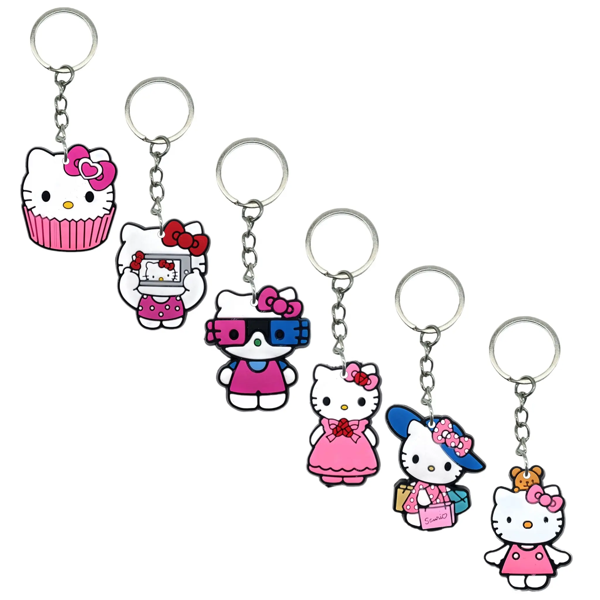 Benutzer definierte Hello Kitty Llave ros Sanrio Schlüssel anhänger Zubehör Anhänger Silikon Schlüssel ring für Werbe geschenke