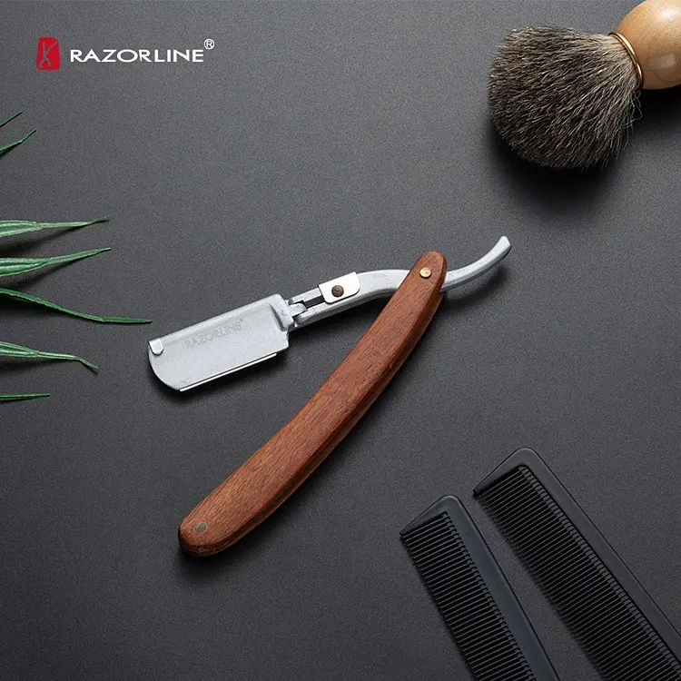 ZHANGJIAGANG-mango de madera H8W, maquinilla de afeitar profesional de acero inoxidable con doble filo recto