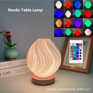 Solid Wood Scandinavian <strong>Style</strong> <strong>Small</strong> Table <strong>Lamp</strong> 16-Color Remote Control High-End Bedroom Romantic LED Night Light Creative - Product Image 5
