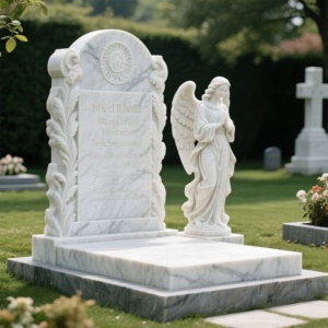 Высококачественный индивидуальный памятник кладбища натуральный белый мрамор ручной работы резьба Европейский Ангел надгробие - Product Image 3