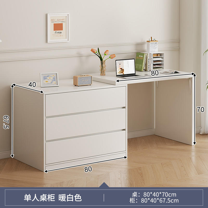 Warm white 80cm table + 80cm three drawers cabinet