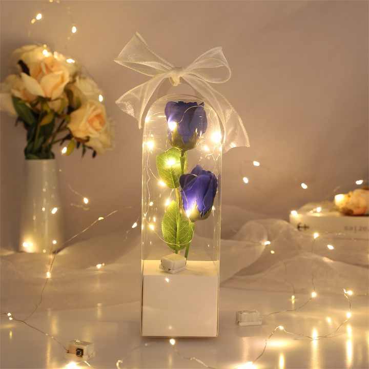 Girls Mothers Led Light Artificial Flower Bouquet Valentins Rose Soap Flowers Mother Day Gift 2024