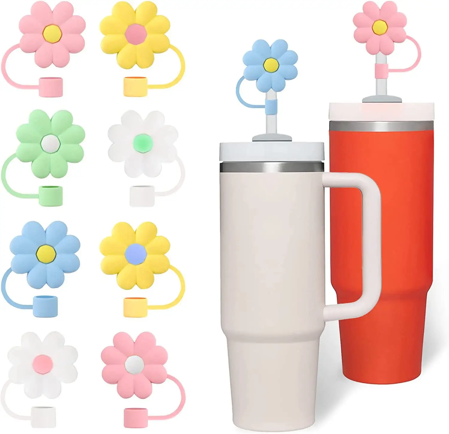 Besafe Cute Flower Silicone Straw Topper Caps for Stanley Cups Compatible with Stanley 30&40 oz Tumbler Cups