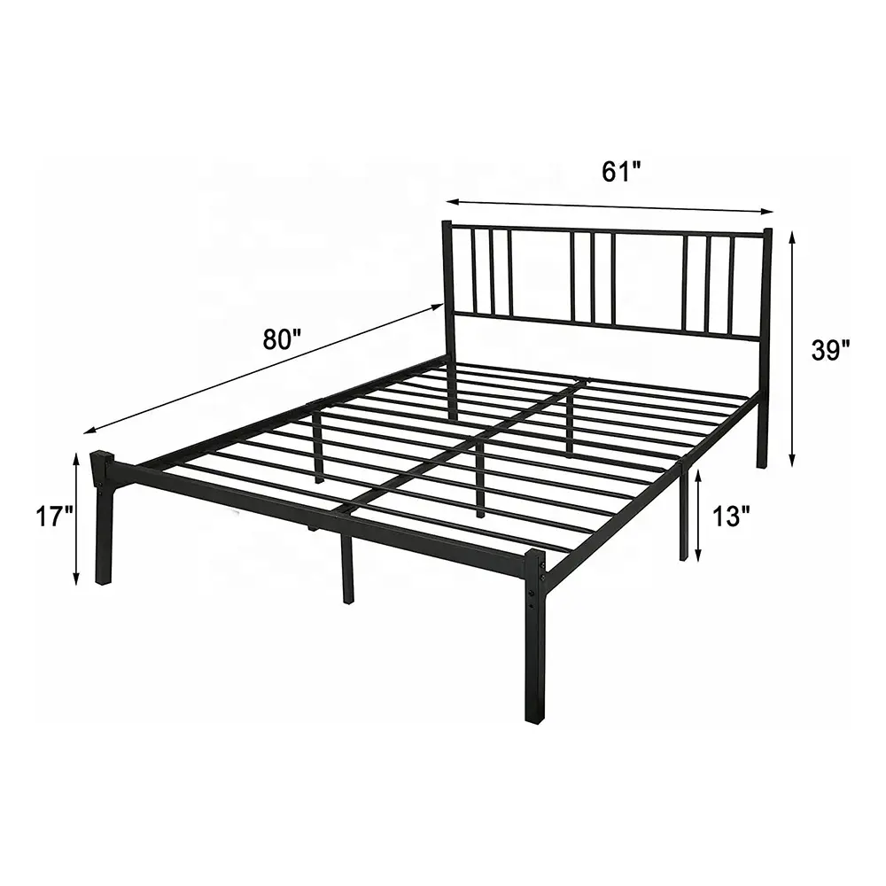 Металлическая рама для кровати с изголовьем, сверхмощная платформа, рама для кровати без пружины, черная легкая сборка, рама для кровати