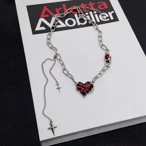 Gothic <strong>Red</strong> Peach Heart Necklace Ghost Claw Love Short Choker Punk Clavicle <strong>Chain</strong> for Women Jewelry