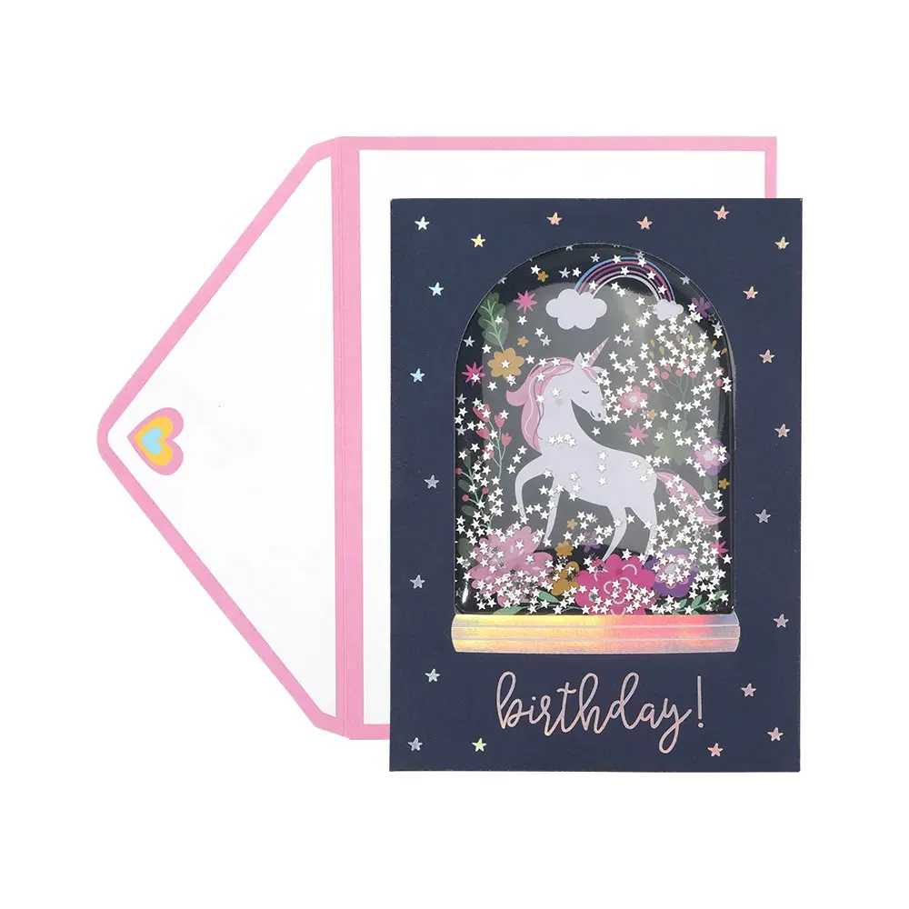 Tarjetas de Felicitación de unicornio de batido simple divertido, tarjetas de cumpleaños hechas a mano 3D de impresión personalizada del fabricante con sobre