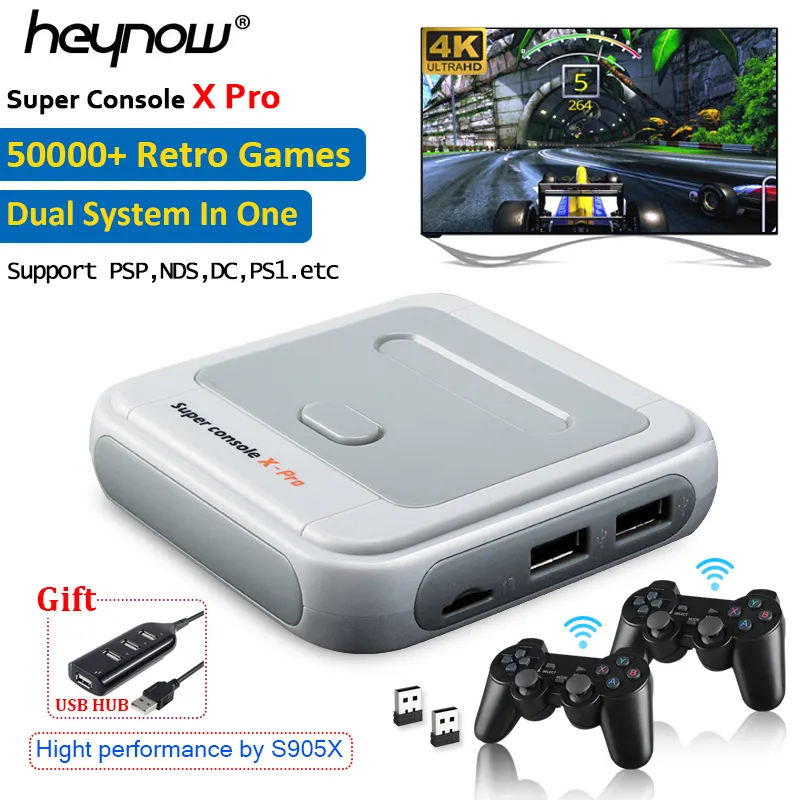 الرجعية WiFi ل PS1/PSP/N64/DC مع 50000 + ألعاب مع 2.4G اللاسلكية ControllersSuper وحدة X برو 4K HD التلفزيون لعبة فيديو لوحات المفاتيح