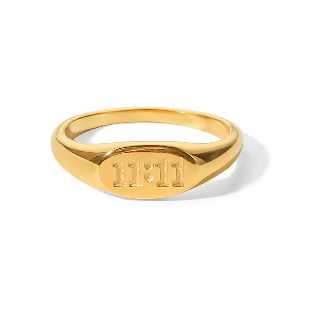 निविड़ अंधकार स्टेनलेस स्टील 18K सोना मढ़वाया अंगूठी उपहार डबल संख्या 11 वर्ग फिंगर रिंग्स के लिए लड़कियों
