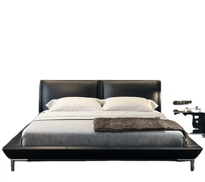 Meubles de chambre de luxe en cuir véritable lit Double King Size nouveau lit moderne de maison ou d'hôtel