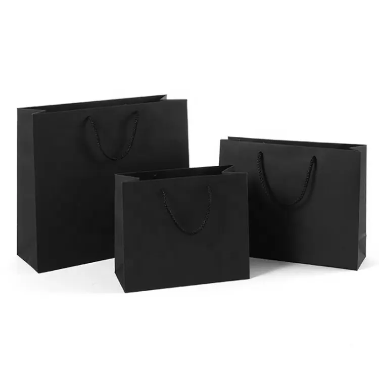 Einzelhandel Individuelles Logo Kleidung Verpackung Schwarz Papier Einkaufstasche Kosmetische Geschenk Papier Tasche