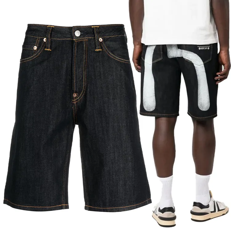 Homens personalizados Baggy Jorts Verão Streetwear Vintage Calças Curtas Shorts Pretos Moda Masculina Causal Denim Jeans Shorts Impressão Solta