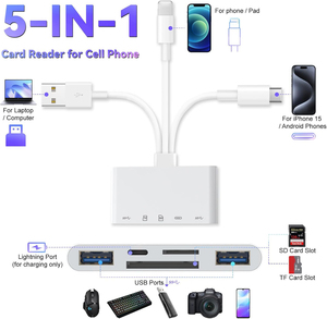 5合1多功能即插即用USB OTG适配器USB C和USB A SD适用于iPhone的多合一存储卡读卡器 - Product Image 5