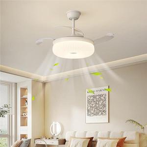 Nordic krem tarzı LED görünmez Fan lambası ile AC Motor uzaktan kumanda göz koruması için yatak odası ve otel tavan vantilatörleri