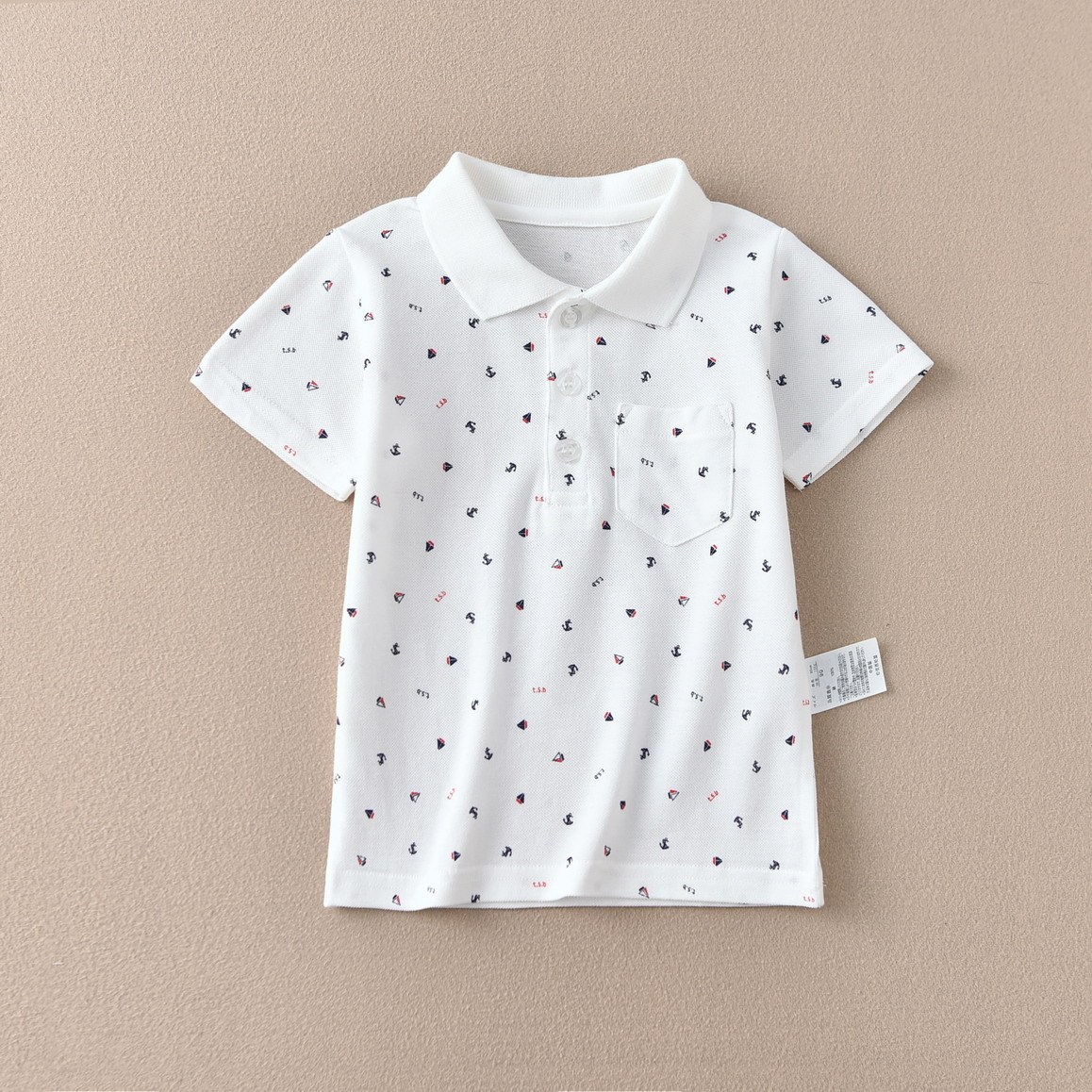 Polo blanc en maille piqué avec imprimé ancre