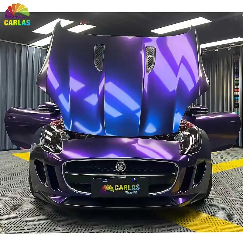 कार्लास उच्च गुणवत्ता 1.52*17 मीटर विनाइल फैंटम ब्लू/पर्पल पीवीसी ग्लॉस कार रैप विनाइल स्टिकर कलर पीपीएफ रैपिंग कार फिल्म्स