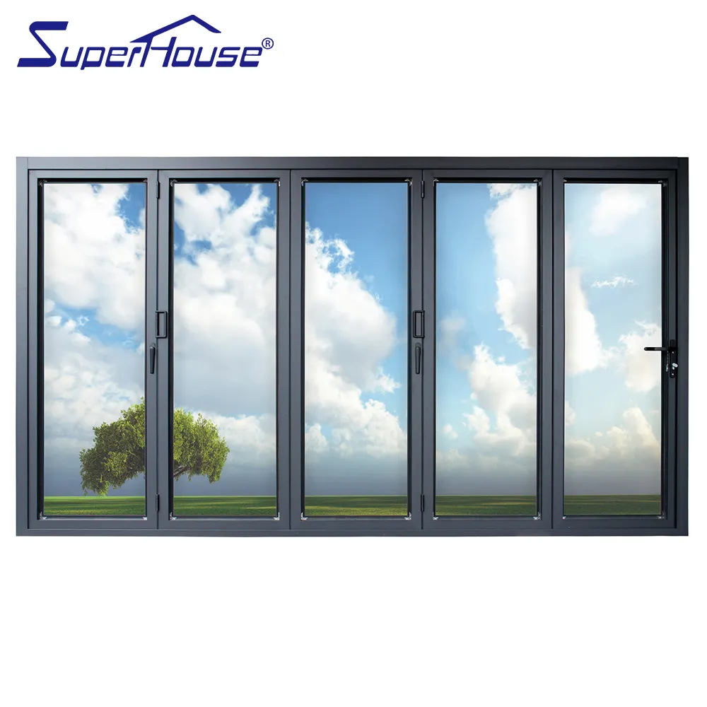 Superhouse puertas plegables de aluminio puerta plegable Marco de aleación de aluminio puerta plegable de vidrio templado