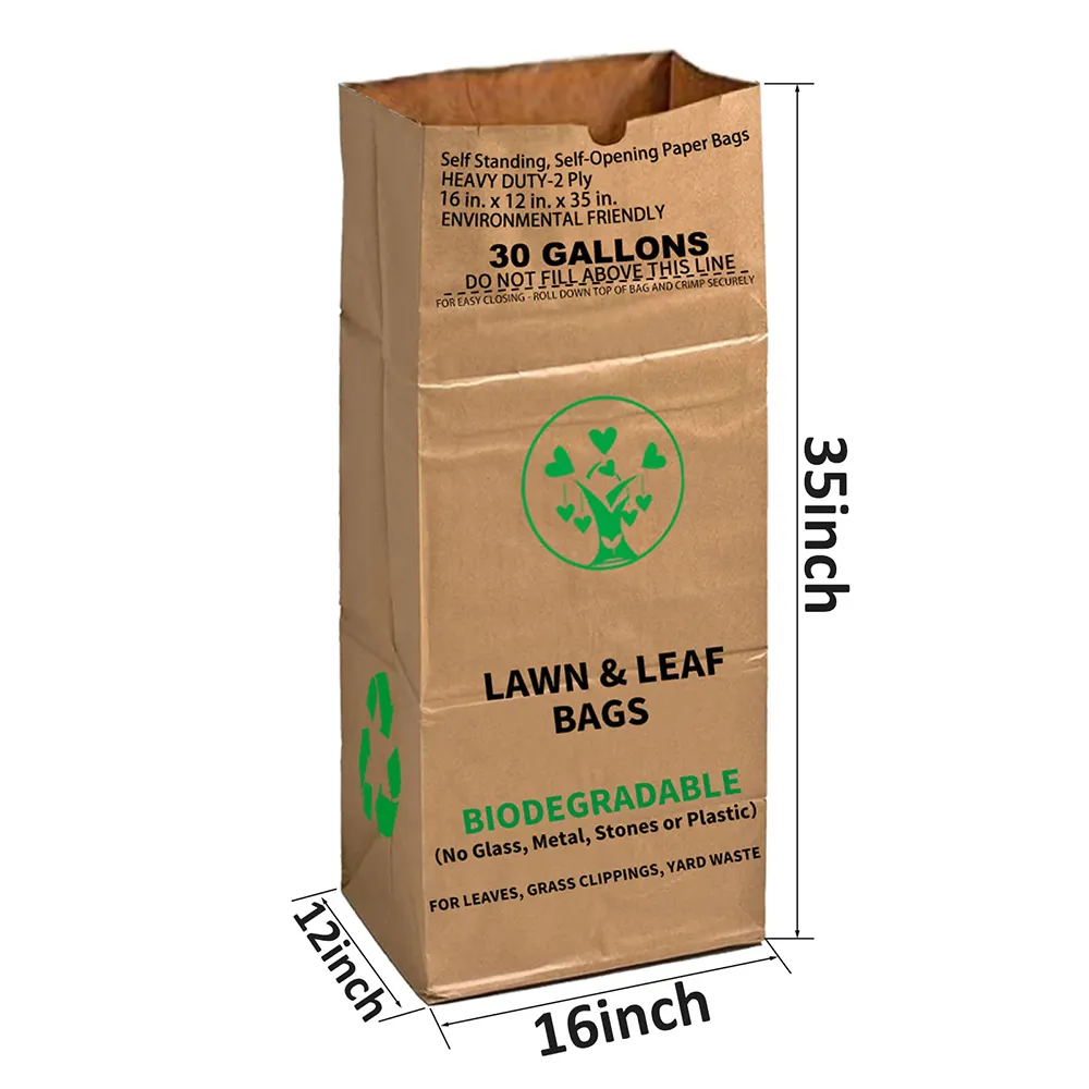 Fabbrica compostabile pieghevole a 2 strati resistente allo strappo grande grande giardino di casa rifiuti di carta Kraft sacchetti di imballaggio per prato e foglie