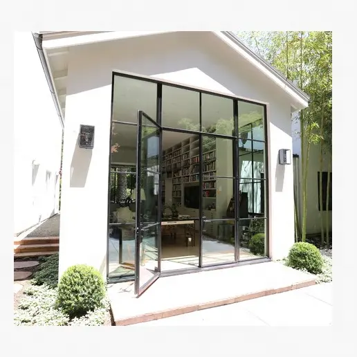 Maison de style français personnalisé en acier thermique en fer forgé grilles en acier balançoire portes patio en verre