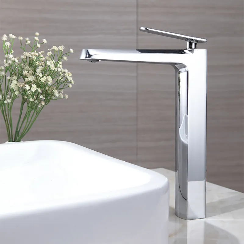 Alta qualità nuovo design prezzo economico miscelatore da bagno monoforo alto rubinetto dell'acqua bagno rubinetti, miscelatori e rubinetti per lavabo in ottone cromato