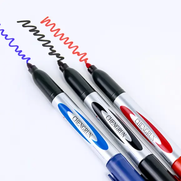 Marcador permanente impermeável de tecido, marcador de tinta preto com logotipo multifuncional para escrita suave 3 cores