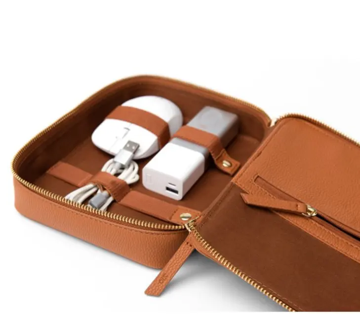 Estuche de accesorios para cables electrónicos, organizador de dispositivos de cuero vegano, organizador de tecnología de viaje, nuevo diseño