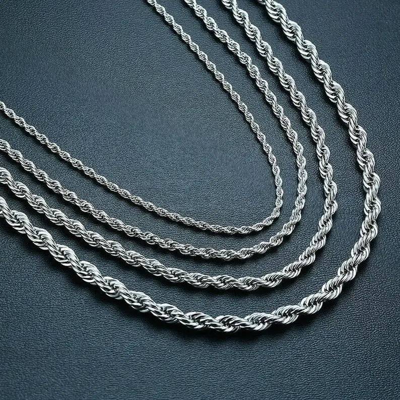 RINNTIN 2mm 3mm 4mm Custom Silber Cuban Link Chain Sterling Silber Italien Seil Halskette für Männer Frauen