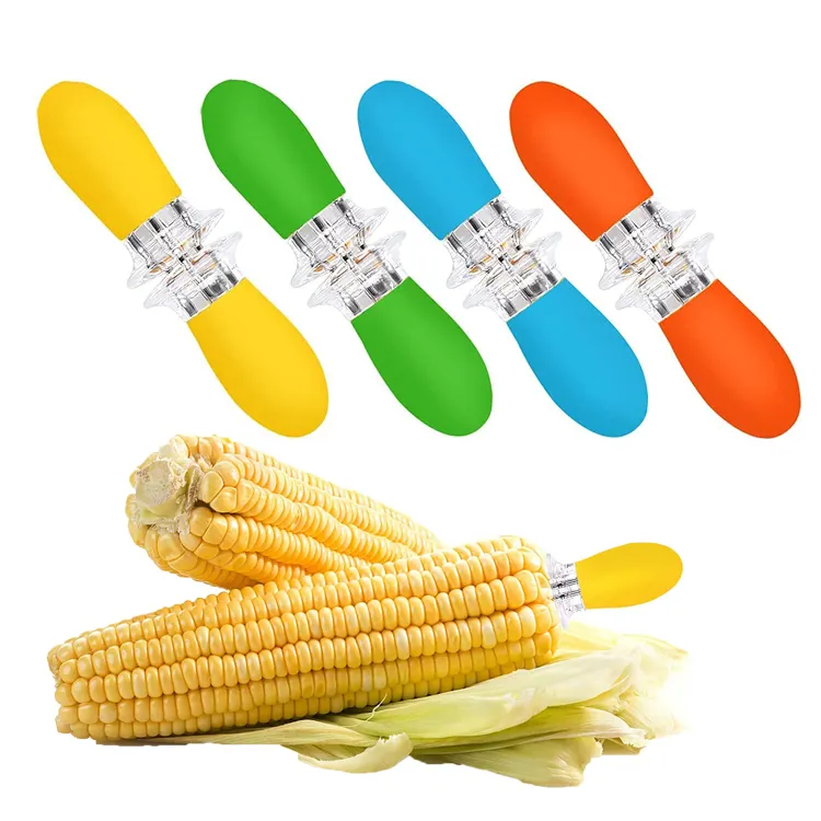 Stainless Steel Corn on The Cob BBQ Fork Skewers Prong Sweetcorn Holders Twin Corn Holders for Home Cooking Parties Camping